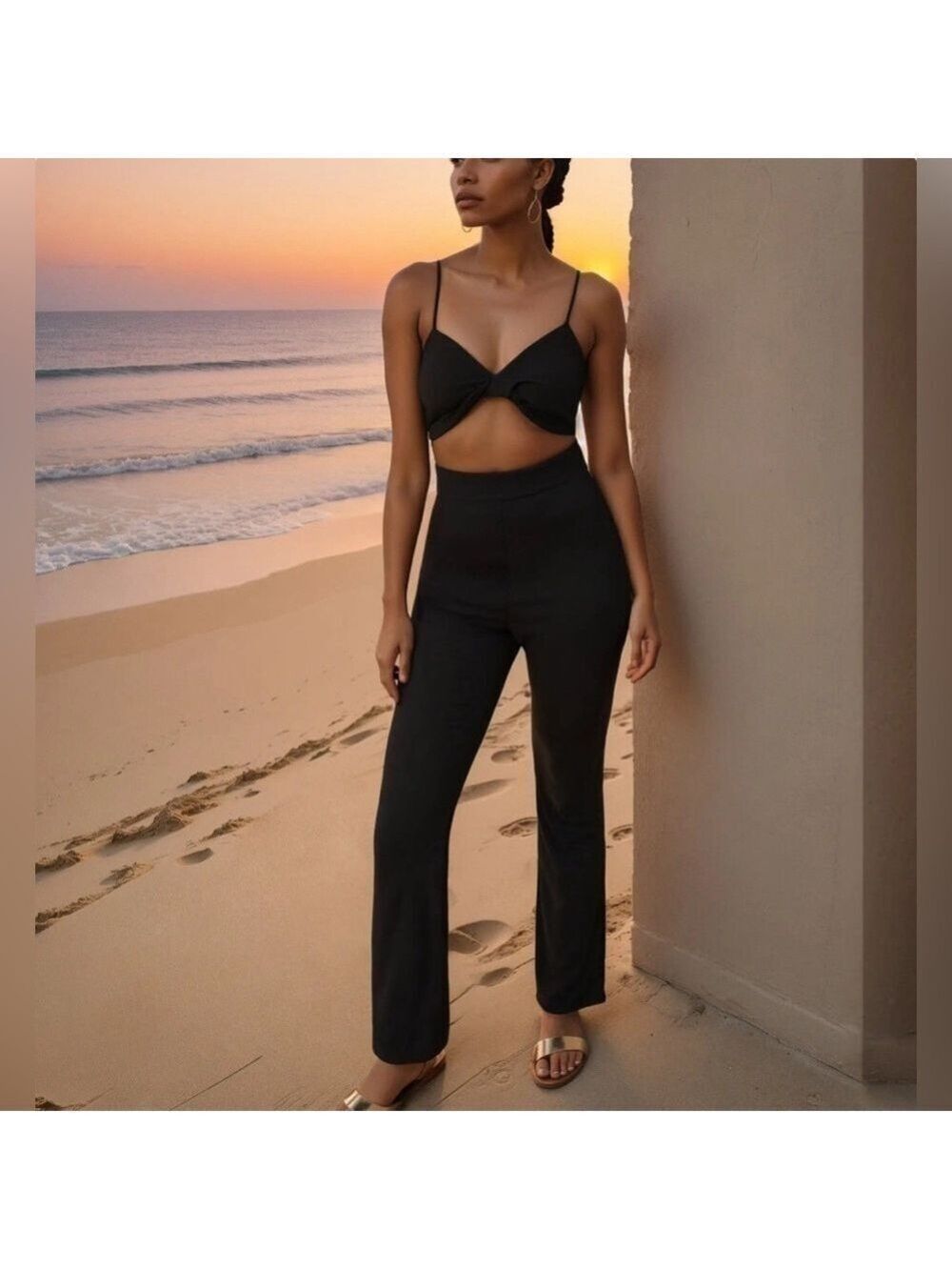 NWT Bebe Black Twist Front Wide Leg Jumpsuit - Size XL